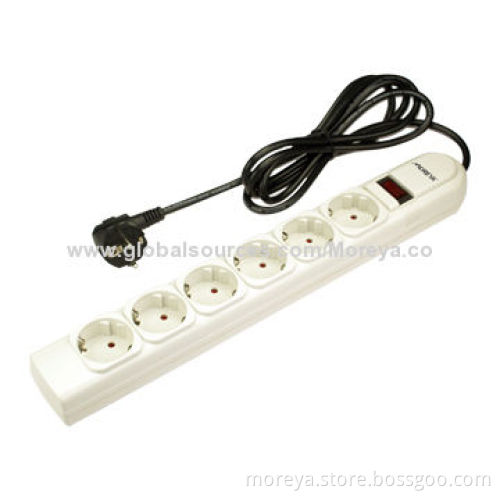 European Standard Power Strip with One Switch, 6-socket Outlets Surge/Overload Protection